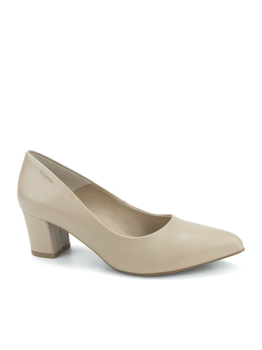 Leather Pointed Toe Beige Medium Heels