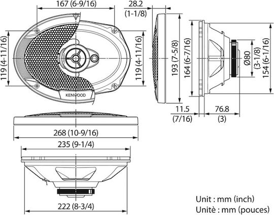 Kenwood Set Auto-Lautsprecher KFC-S6966 6x9" mit 45W RMS (3 Weg)
