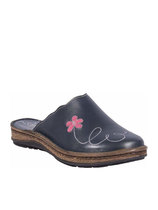 Anatomische Lederne Damen Hausschuhe Blau