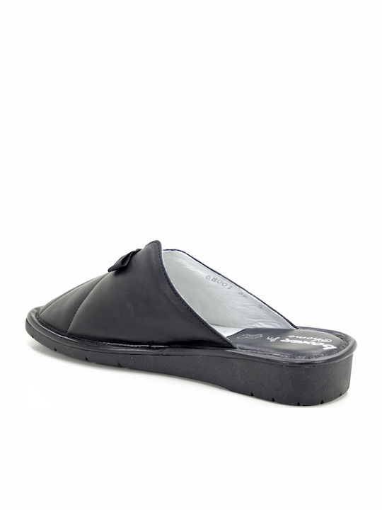 Leather Winter Women's Slippers Black