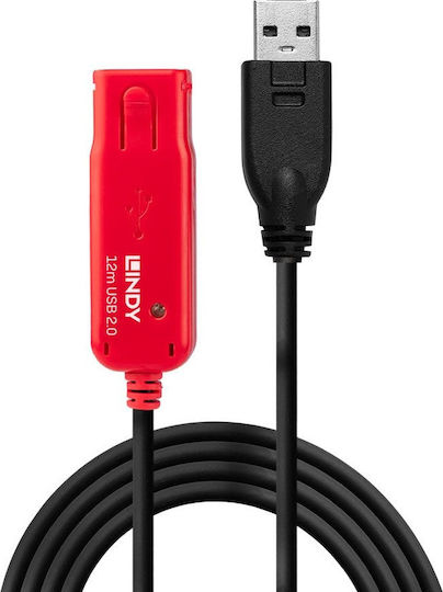 Lindy USB 2.0 Cable USB-A male - USB-A female Μαύρο 12m 42782