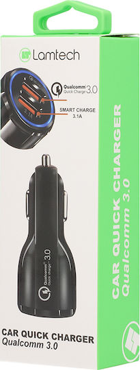 Lamtech Φορτιστής Αυτοκινήτου 30W 3.1A Γρήγορης Φόρτισης με Θύρες: 2xUSB Μαύρος