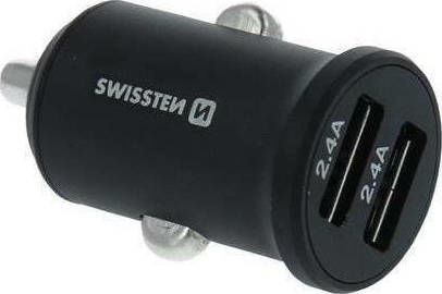 Swissten Φορτιστής Αυτοκινήτου 4.8A με Θύρες: 2xUSB Μαύρο Χρώμα