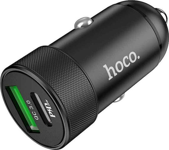 Hoco Z32B Auto-Ladegerät 27W 3A Schnellladen mit Anschlüssen 1xUSB 1xType-C Schwarz Farbe