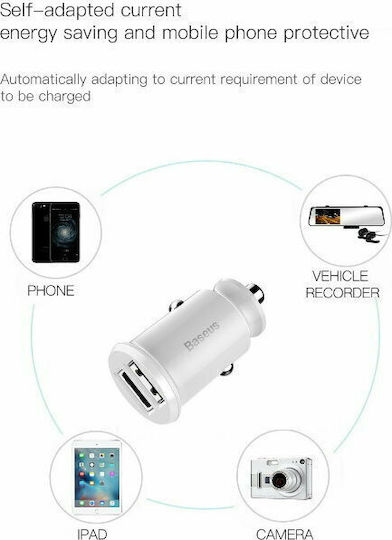 Baseus Grain Auto-Ladegerät 10.5W 3.1A mit Anschlüssen: 2xUSB Weiß Farbe