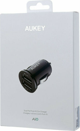 Aukey CC-S1 Car Charger 24W 4.8A with Ports: 2xUSB Black Color