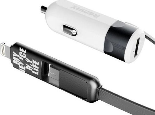 Remax RCC-102 Φορτιστής Αυτοκινήτου 3.4A με μία Θύρα: 1xUSB μαζί με Καλώδιο Lightning / Micro-USB Μαύρο Χρώμα
