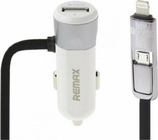 Remax RCC-102 Φορτιστής Αυτοκινήτου 3.4A με μία Θύρα: 1xUSB μαζί με Καλώδιο Lightning / Micro-USB Μαύρο Χρώμα