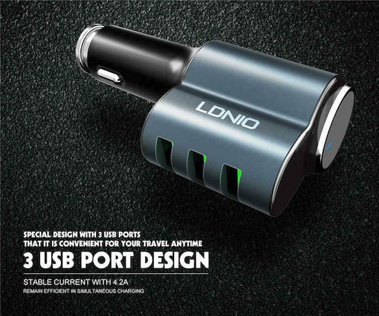 Ldnio CM21 Încărcător Auto 21W 4.2A cu Porturi 3xUSB-A și Căști Bluetooth Culoare Verde
