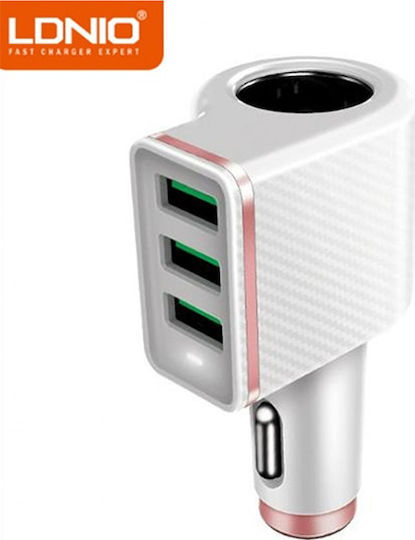 Ldnio Car Charger 4.2A with Ports 3xUSB-A 1xLighter White Color
