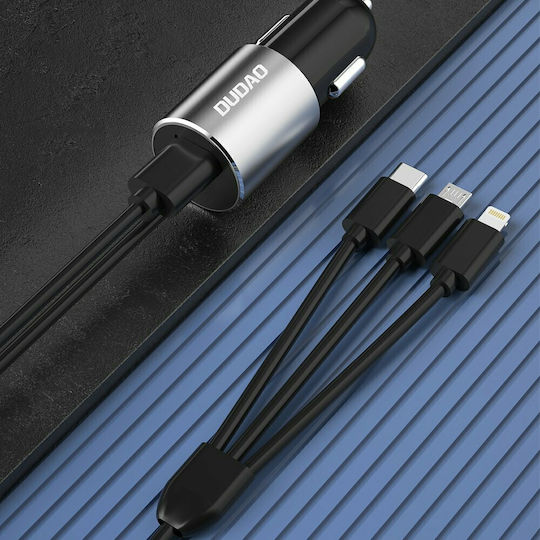 Dudao R5ProN Încărcător Auto 17W 3.4A cu un Port: 1xUSB împreună cu Cablu Lightning / Micro-USB / Type-C Negru Culoare