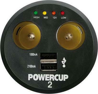 Lampa Power cup 2 Φορτιστής Αυτοκινήτου 2.1A με Θύρες: 2xUSB 2xΑναπτήρα μαζί με Καλώδιο Ενσωματωμένο