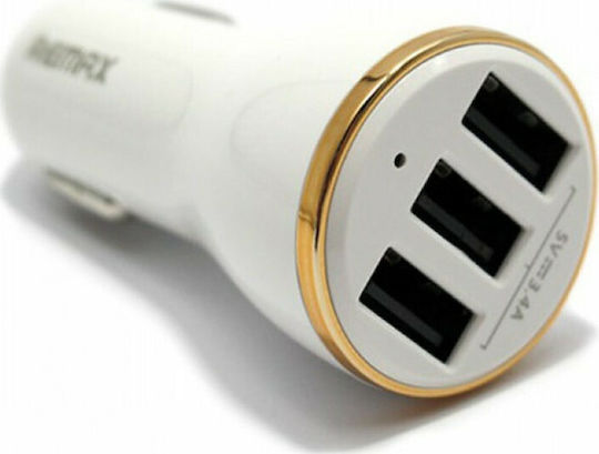 Remax RCC-303 Încărcător Auto 17W 3.4A cu Porturi: 3xUSB Alb Culoare