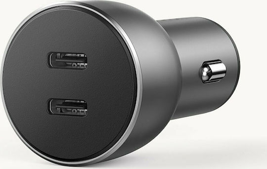 Ugreen Auto-Ladegerät 40W 3A Schnellladung mit Anschlüssen: 2xType-C Gray Farbe