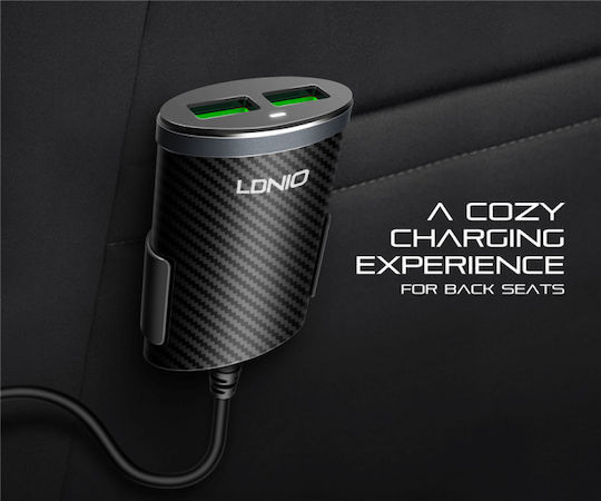 Ldnio C502 Car Charger 25.5W 5.1A with 4x USB-A Ports Black Color