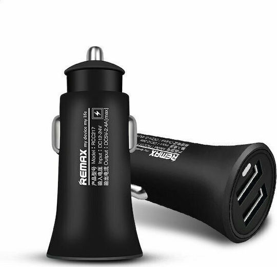 Remax RCC-217 Φορτιστής Αυτοκινήτου 2.4A με Θύρες: 2xUSB Μαύρο Χρώμα