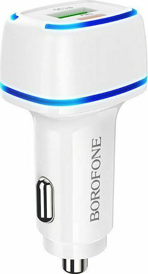 Borofone BZ14 Auto-Ladegerät 12W 2.4A mit Anschlüssen: 1xUSB 1xType-C Weiß Farbe