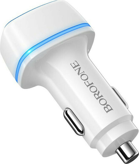 Borofone BZ14 Auto-Ladegerät 12W 2.4A mit Anschlüssen: 1xUSB 1xType-C Weiß Farbe