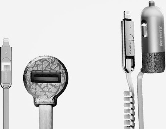 Remax Finchy Auto-Ladegerät 3.4A mit einem Anschluss: 1xUSB mit Kabel Blitzschlag / Mikro-USB Silber Farbe
