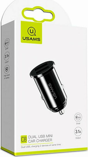 Usams C8 Φορτιστής Αυτοκινήτου 3.1A με Θύρες: 2xUSB Μαύρο Χρώμα