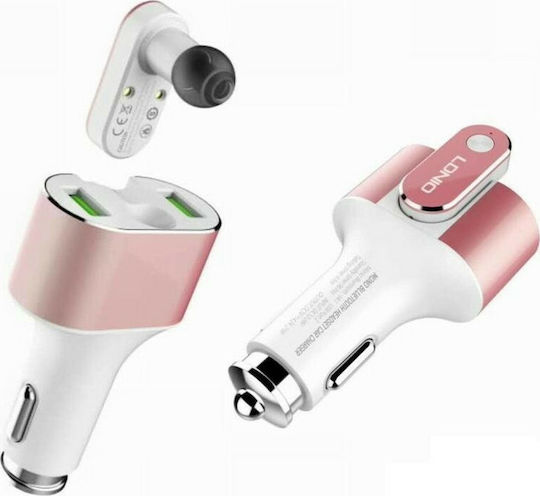 Ldnio Car Charger 4.2A with Ports 2xUSB-A and Bluetooth Headphones Pink Color