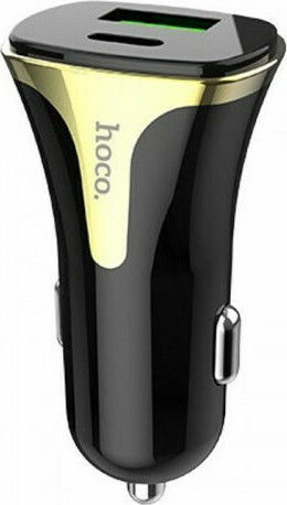Hoco Z31 Auto-Ladegerät 18W 2.4A Schnellladung mit Anschlüssen: 2xUSB mit Kabel Typ-C,TC-TC Schwarz Farbe