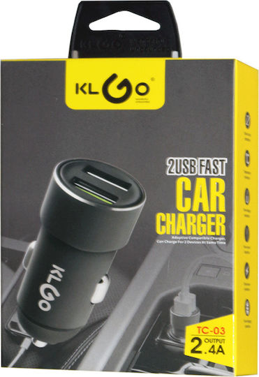 KLGO TC-03 Car Charger 3.4A with Ports 2xUSB-A Black Color