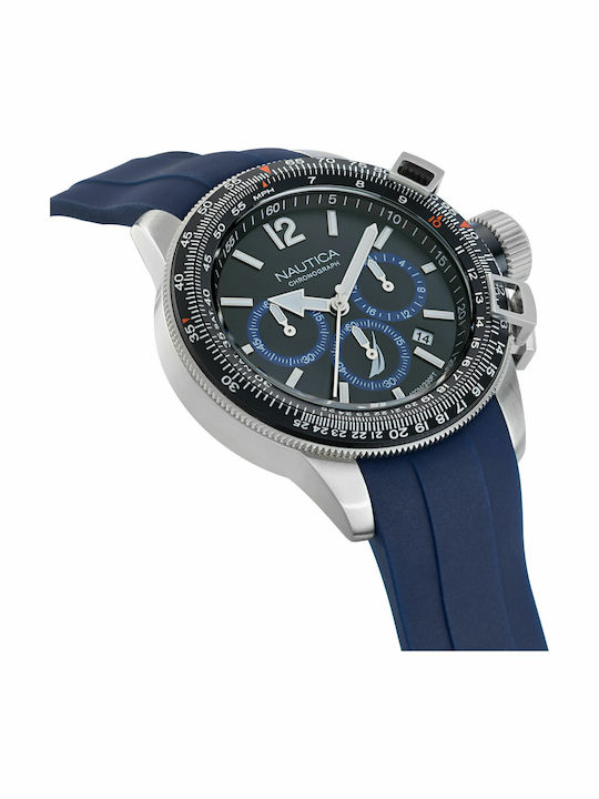 Nautica Ανδρικό Ρολόι 46mm Χρονογράφος Μπαταρίας με Μπλε Καουτσούκ Λουράκι