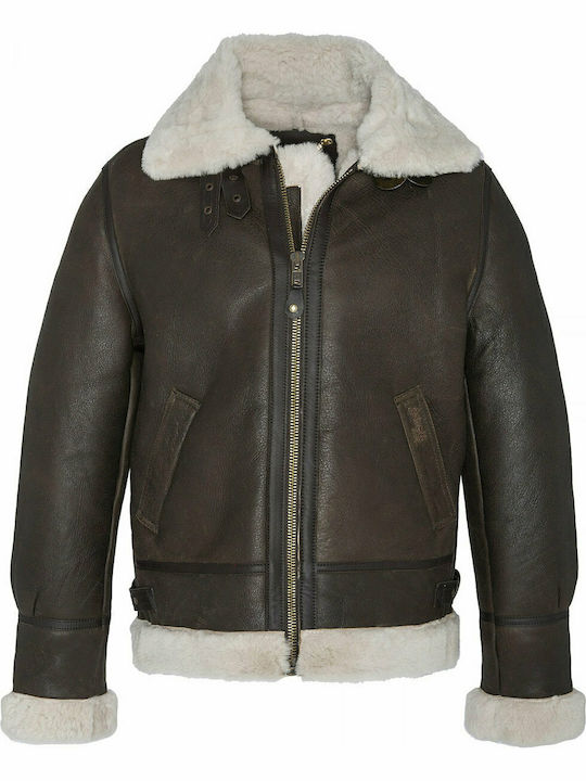 LC1259 Δερμάτινο Χειμωνιάτικο Μπουφάν Dark Brown