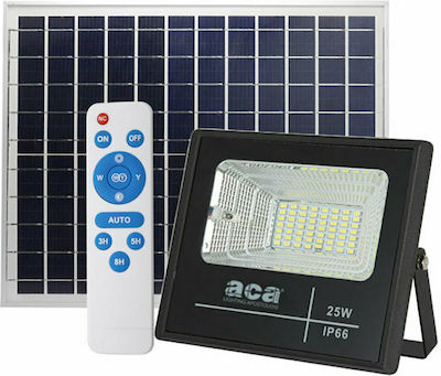 Aca Στεγανός Ηλιακός Προβολέας LED 25W Ψυχρό Λευκό 6000K με Φωτοκύτταρο και Τηλεχειριστήριο IP66