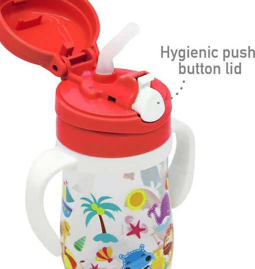 Marcus & Marcus Baby Cup with Handles and Straw Tritan made of Plastic Red 300ml for 12m+m+