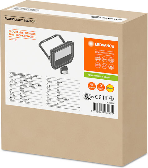 Ledvance Waterproof LED Floodlight 20W Warm White 3000K with Motion Sensor IP65