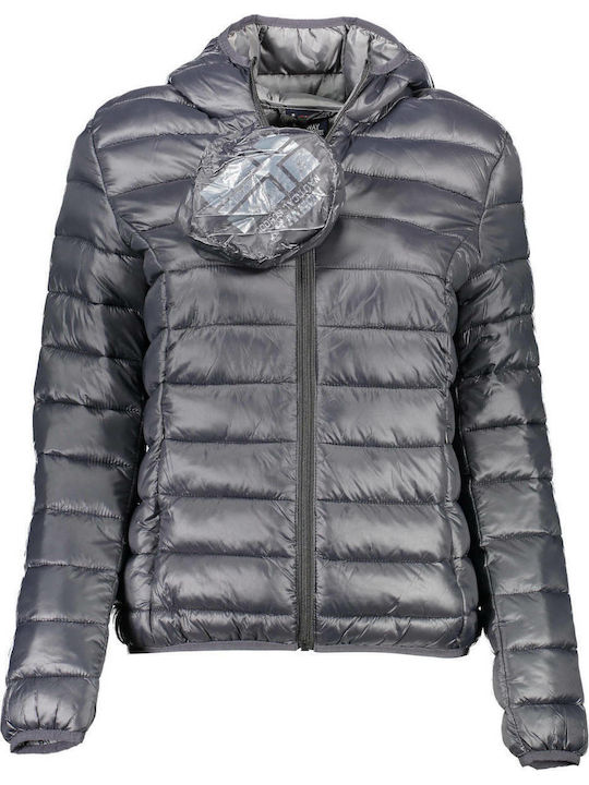 Kurz Damen Puffer Jacke für Winter Schwarz