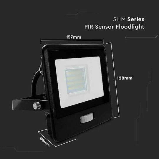 V-TAC Waterproof LED Floodlight 20W Natural White 4000K with Motion Sensor IP65