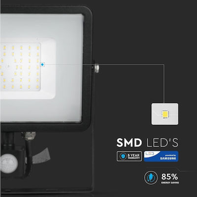 V-TAC VT-50-S Στεγανός Προβολέας LED 50W Ψυχρό Λευκό 6400K με Αισθητήρα Κίνησης IP65