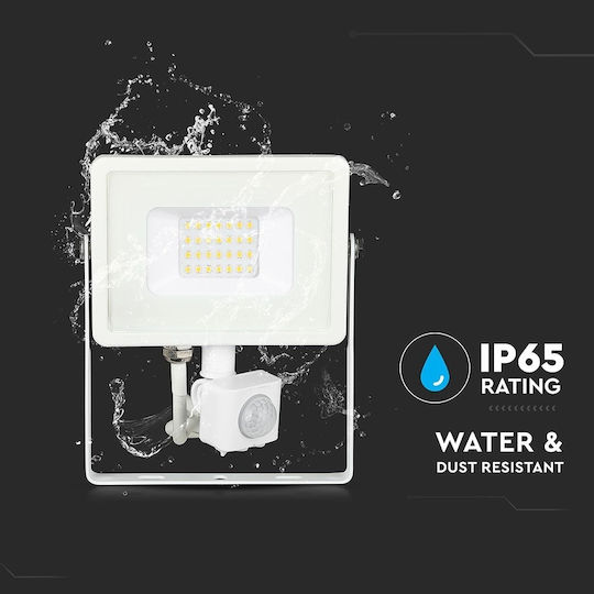 V-TAC Wasserdicht LED Flutlicht 20W Natürliches Weiß 4000K mit Bewegungssensor IP65