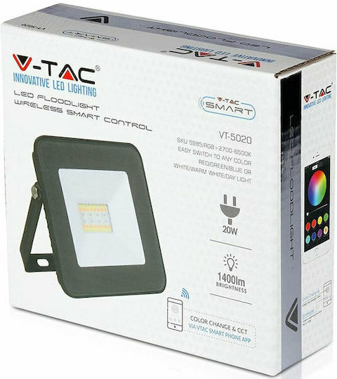 V-TAC Στεγανός Προβολέας LED 20W Θερμό Λευκό 3000K IP65