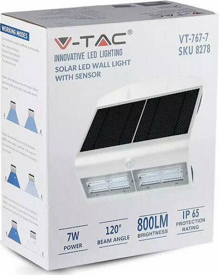 V-TAC Επιτοίχιο Ηλιακό Φωτιστικό 6.8W 800lm Φυσικό Λευκό 4000K με Αισθητήρα Κίνησης και Φωτοκύτταρο IP65 27x22.1x10.92εκ.