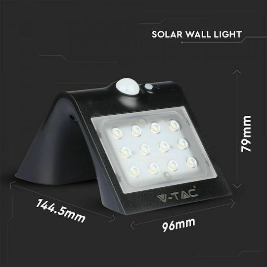 V-TAC Wandmontiert Solarleuchte 1.5W 220lm Natürliches Weiß 4000K mit Bewegungssensor und Fotokontakt IP65