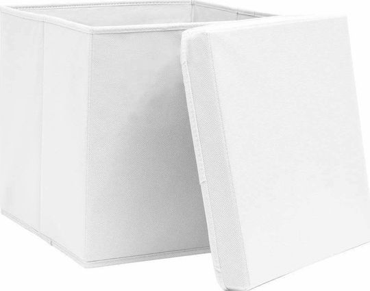 vidaXL Текстил Кутия за съхранение с капак Бял 28x28x28см 10бр