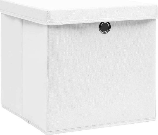 vidaXL Текстил Кутия за съхранение с капак Бял 28x28x28см 10бр