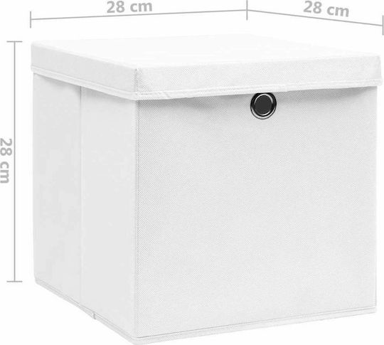 vidaXL Текстил Кутия за съхранение с капак Бял 28x28x28см 10бр
