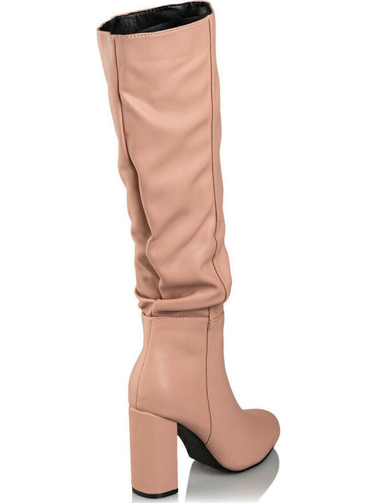 Synthetic Leather High Heel Women's Boots with Zipper Bootylicious Pink