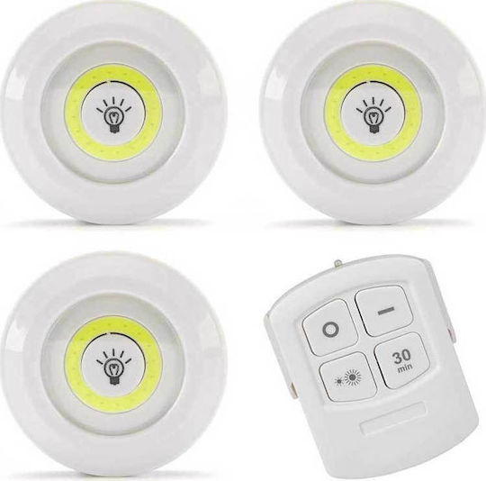 LED Light Spot for Cabinets with Battery Powered, Remote Control and Mounting Sticker 3pcs