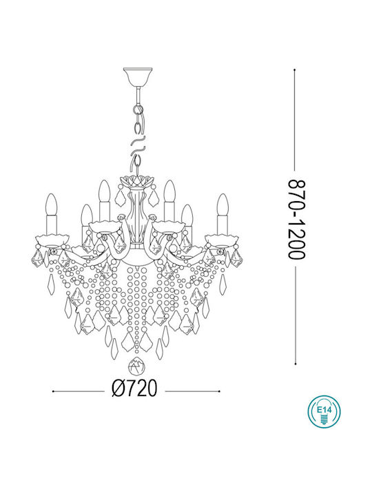 Ideal Lux Chandelier Candlestick 12xE14 Transparent 72cm 035604