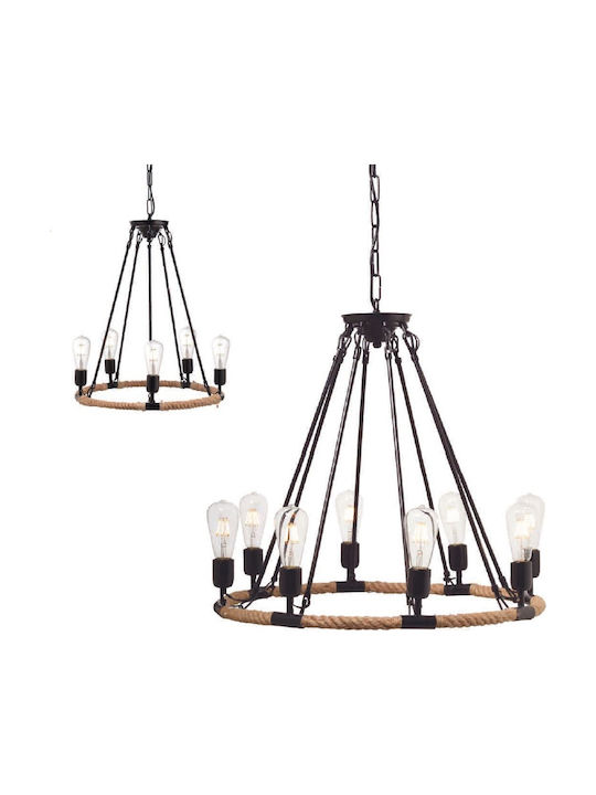 Aca Chandelier with Rope 8xE27 Black 60cm 853608PBR