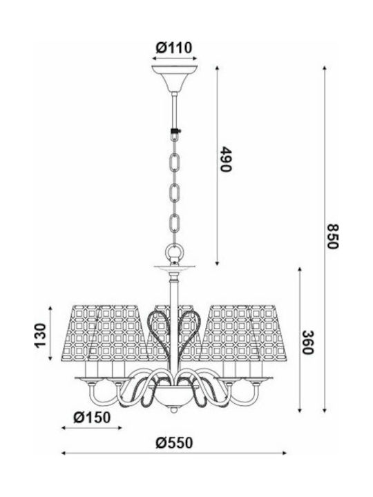 Aca Edam Πολυέλαιος 5xE14 Ø55cm με Καπέλα Χάλκινος EG169755PBC