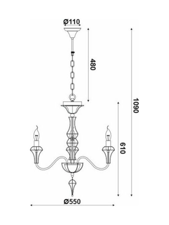 Aca Πολυέλαιος 3xE14 Ø55cm με Κεράκια Λευκός EG168203PW
