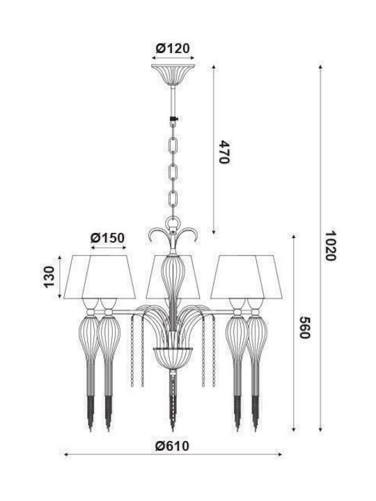 Aca Palermo Chandelier Lampshade 5xE14 Transparent 61cm EG170305PWRG