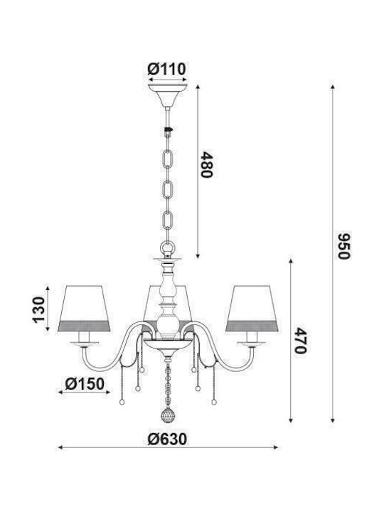 Aca Mulan Πολυέλαιος 3xE14 Ø63cm με Καπέλα Μαύρος EG167283PBW